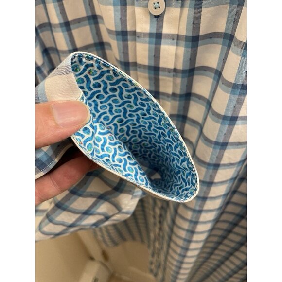 Robert Graham Mens Button Down Shirt White Blue Plaid W/Flip Up Cuff Design 1xl - Picture 8 of 10